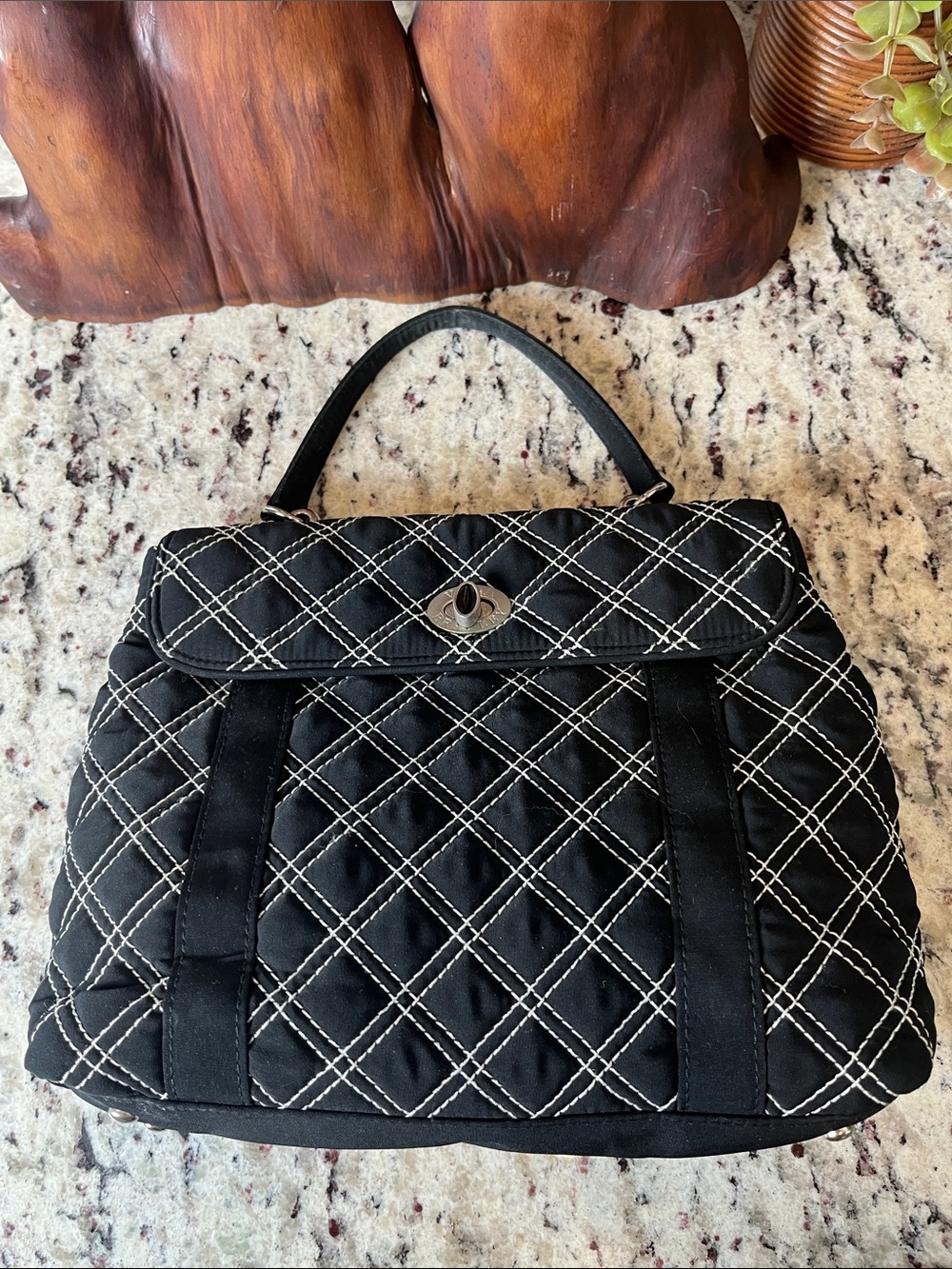 Vera Bradley Black Quilted Satchel with White Stitching - Picture 3 of 10